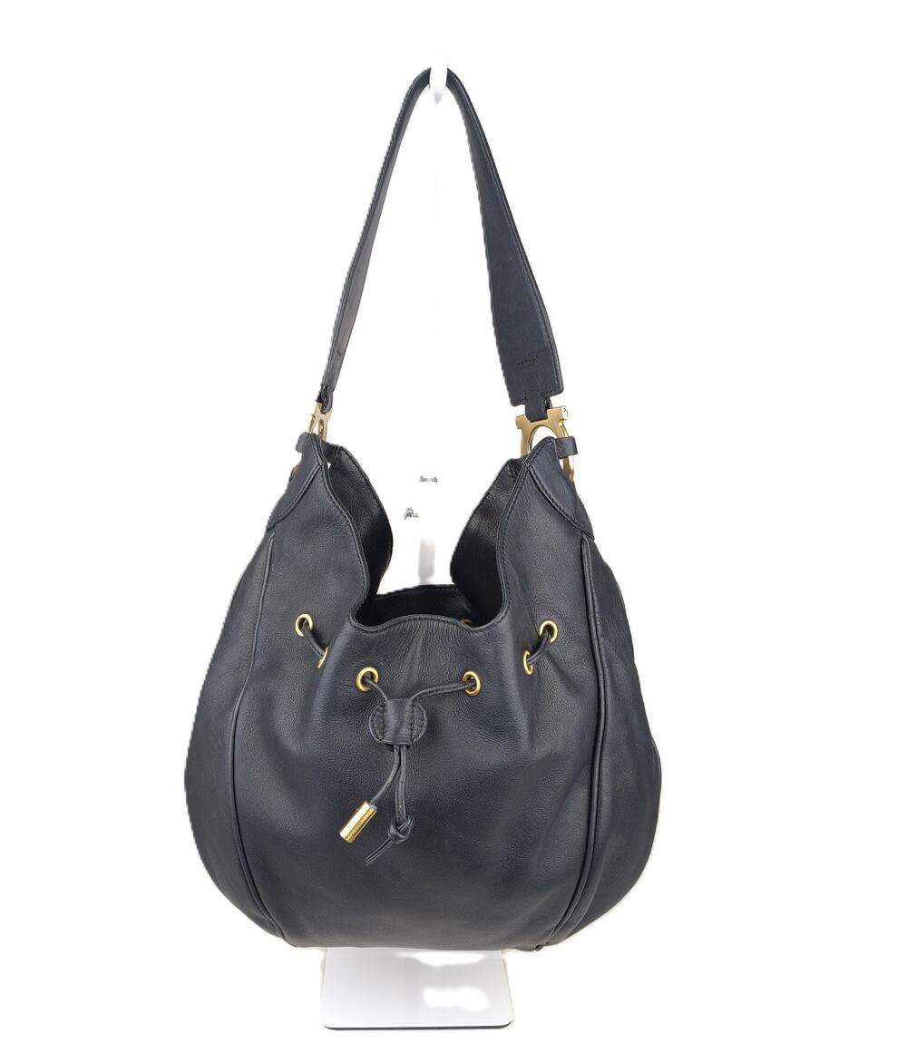 Salvatore Ferragamo Leather Vara Bow Drawstring Hobo Bag with Pouch – Black